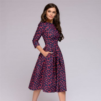 Casual Printing Party Dress Ladies Autumn Summer Vintage